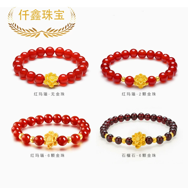 Qianxin ювелирные изделия золото 999 золотой браслет лотоса DIY аксессуары гранат красный агат Золотой браслет оптом