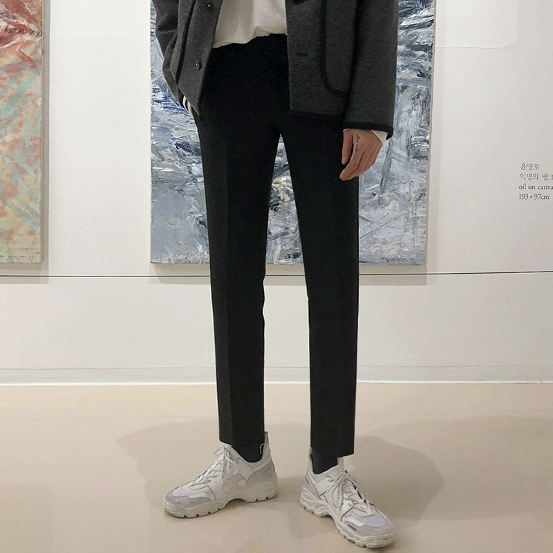 Мужские драпированные брюки MYQ, мужское черное платье в Корейском стиле, приталенные повседневные укороченные брюки, облегающие Костюмные брюки