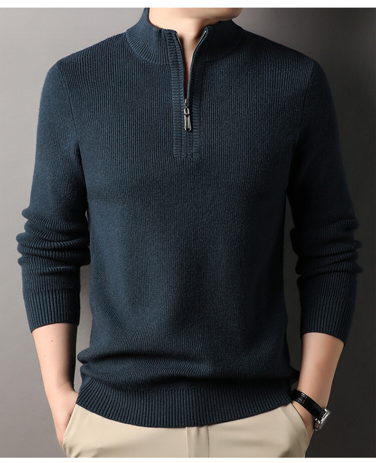Nuevo hombre medio cremallera camiseta de base casual 2024 camiseta de punto de invierno hombre moda cálida suéter sólido