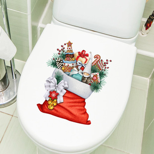 Cartoon cute Christmas gift Christmas decoration toilet toilet stickers home decoration waterproof self-adhesive wall stickers