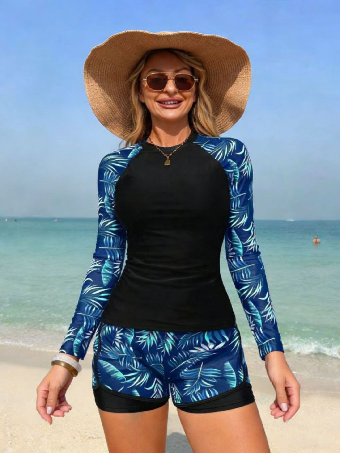 Women's Long Sleeve Tankini Top Bottom Set Sexy Style Swimming Suit Mite Printed Durable Waterproof Cross Border Swimsuit for Racing_voghion.com