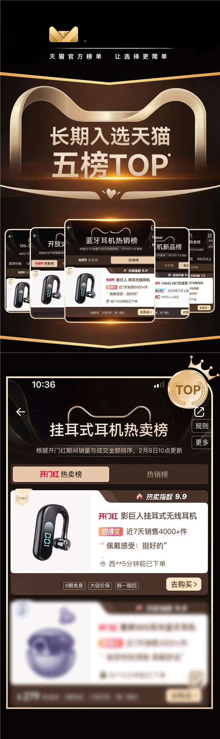 Bluetooth Headset with Super Long Standby Life 2025 New Wireless Single-Ear Ear-Hook Driver High-Definition Call
