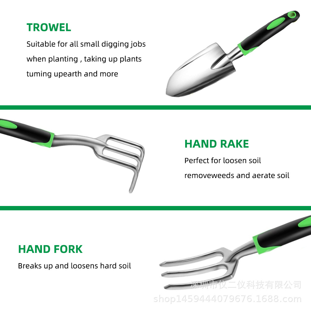 户外工具铲子铝合金五件套家用种花手套剪刀挖土耙子花园林艺铲地