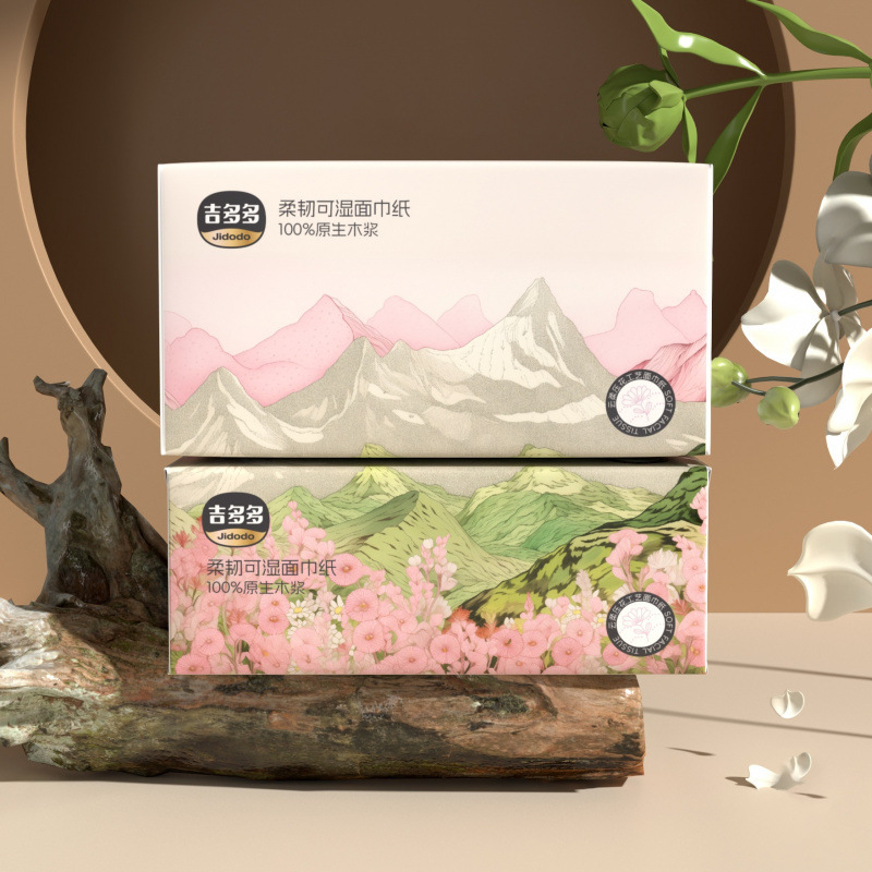 Jidoduo 山の花が咲く層、厚みのあるティッシュペーパー、家庭用フェイシャルティッシュの大きなパック、デフォルトアイテム 5 層、送料無料|undefined