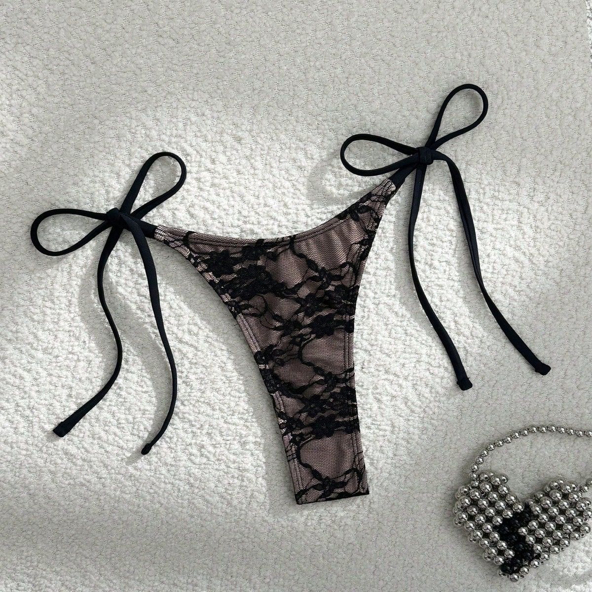 Traje de Baño Bikini de Tres Piezas con Tirantes de Encaje Sexy Estilo Europeo y Americano para Mujer, Alta Elasticidad