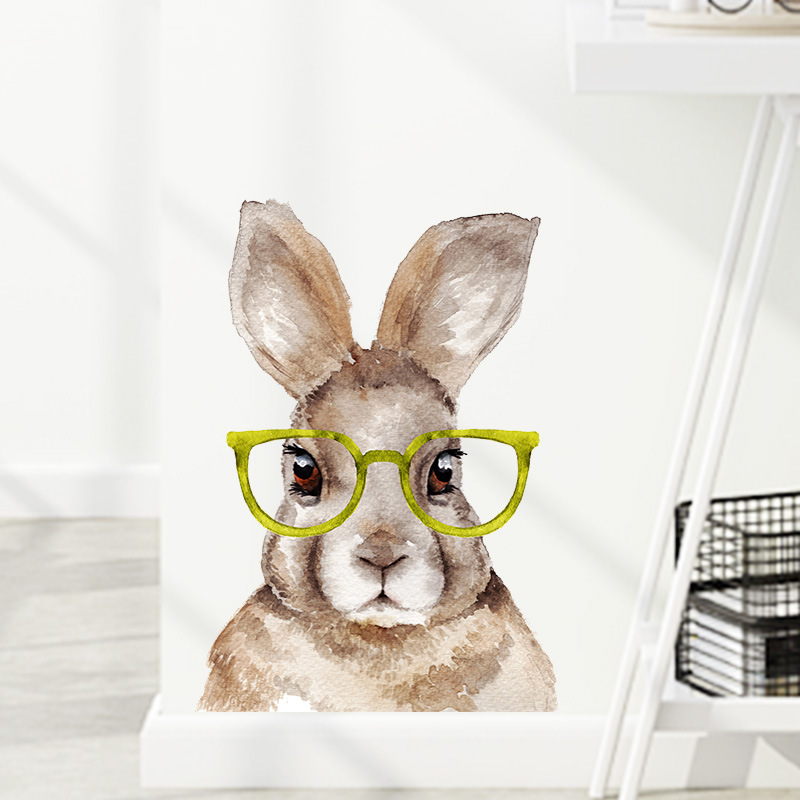 New Cartoon Rabbit Wearing Glasses Decorative Wall Stickers display picture 2