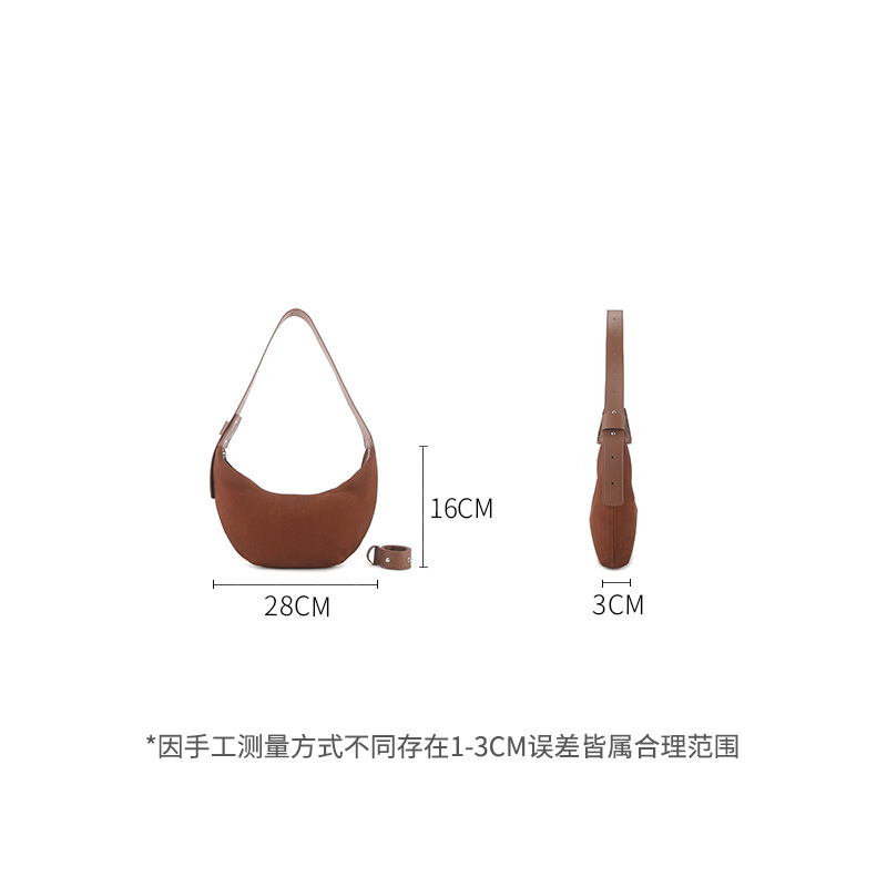 Women's Autumn/Winter New Maillard Retro Commuter Crescent Bag Top Grain Cowhide Underarm Shoulder Crossbody Hobo Bag - Thumbnail 4