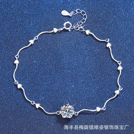 跨境直播热销莫桑石s925纯银女手链D色1克拉爱心雪花简约手环批发