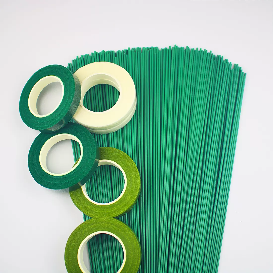 工厂批发2号绿色花杆 30-40cm包胶花艺铁丝仿真花枝干手工diy20cm