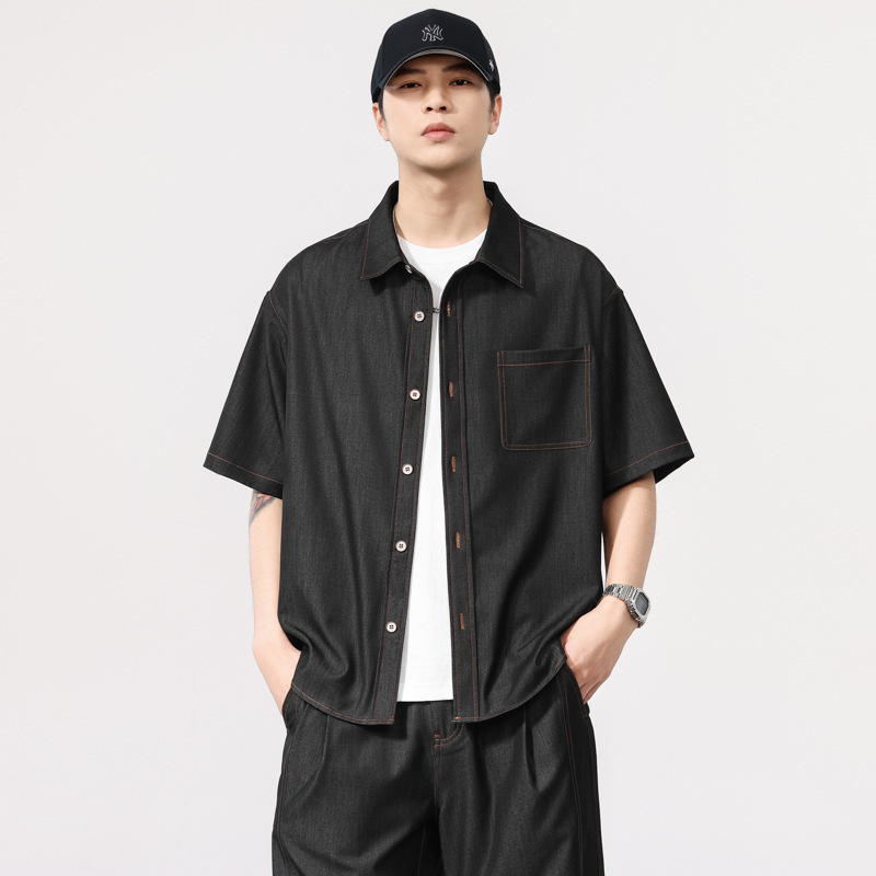 Thin Denim Short-sleeved Shirt Men's Fashion Brand 2025 New Summer American Style Retro Loose Shirt Cardigan Jacket