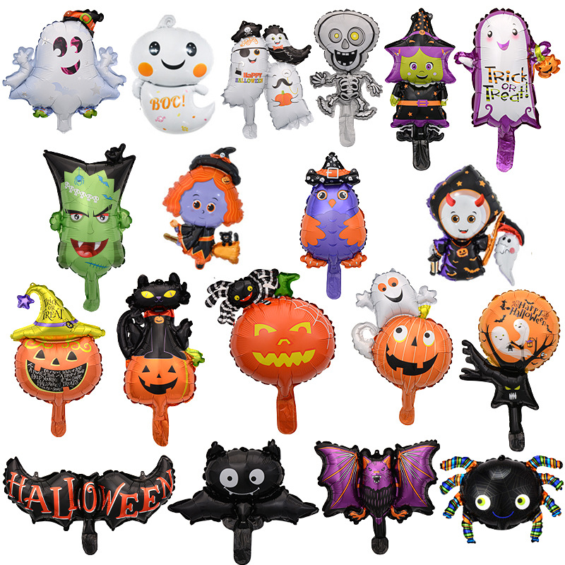 Mini globo de Halloween calavera calabaza murciélago araña decoración de Halloween dibujos animados de forma especial globo de película de aluminio