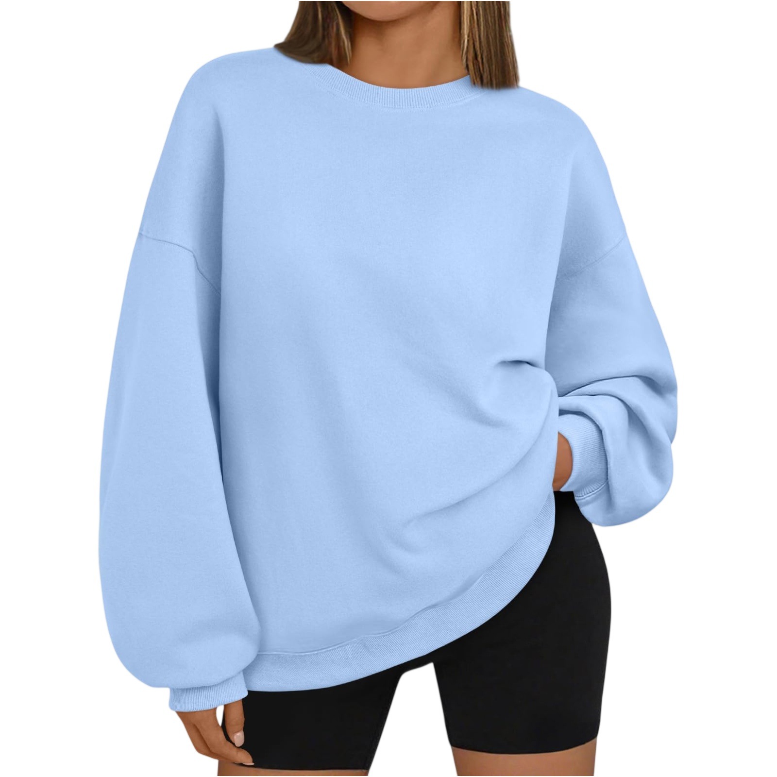 Cross-Border Amazon European and American Casual Sports Round Neck Sweatshirt Women's Pullover Solid Color Velvet Long-Sleeved Top Autumn and Winter Clothing