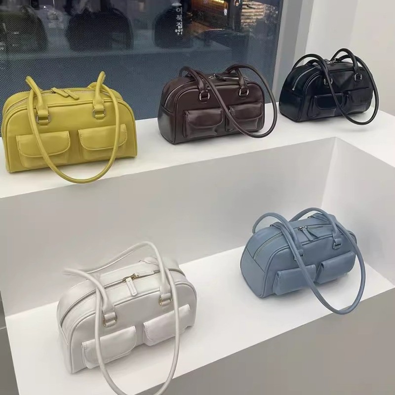 South Korea Niche Xu Yunzhen Same-style Oil Wax Bowling Bag Multi-pocket Underarm Bag Commuter Portable Shoulder Bag