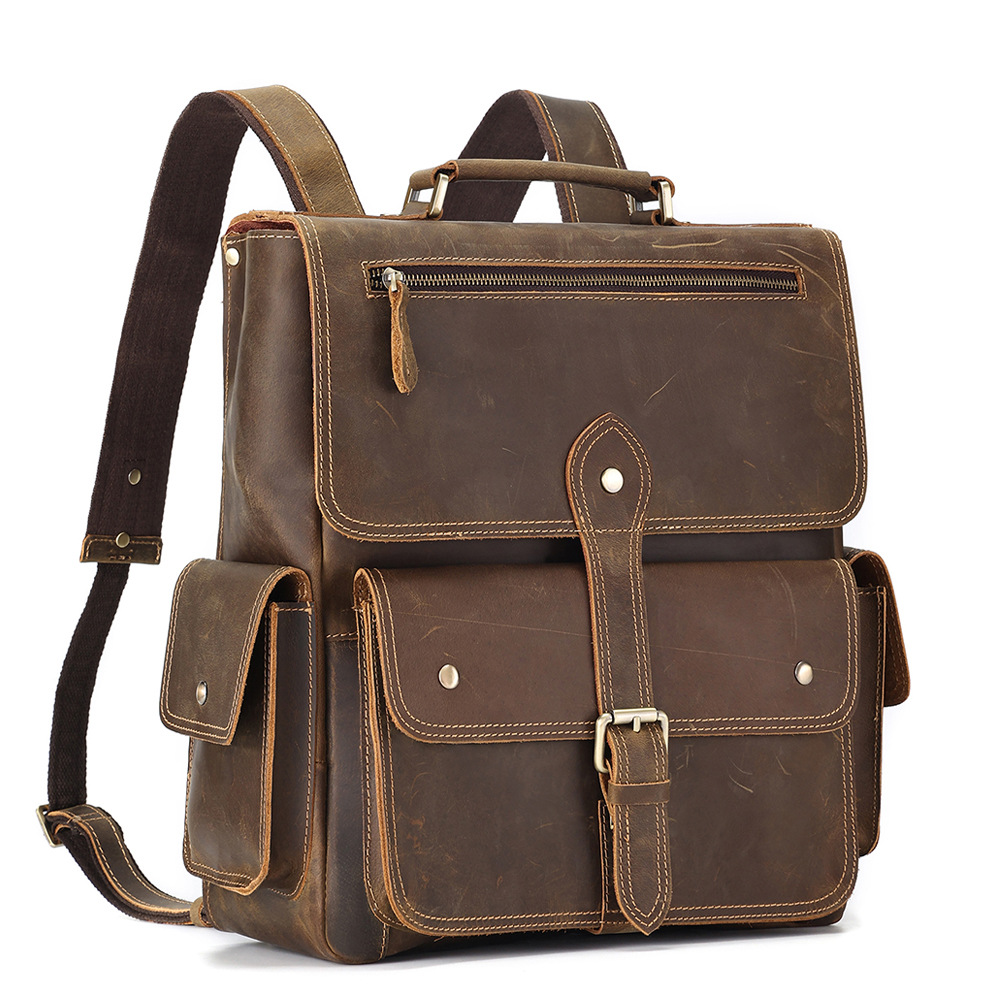 Genuine Leather Backpack For Men Vintage Cowhide Commuter Bag_voghion.com