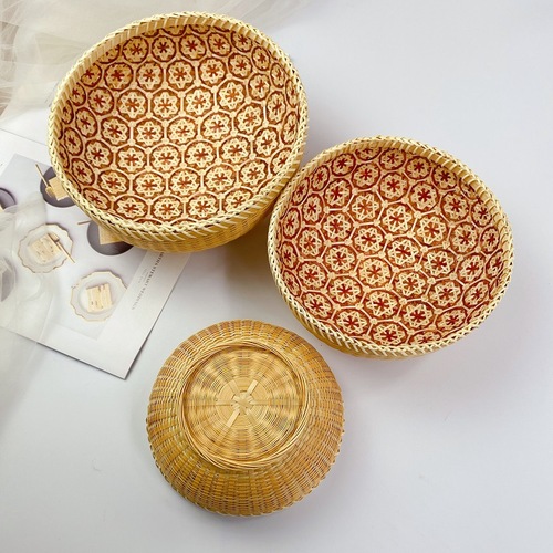 Vietnamese rattan storage basket, Japanese-style INS desktop fruit woven basket, snack box, oval bamboo woven set of three
