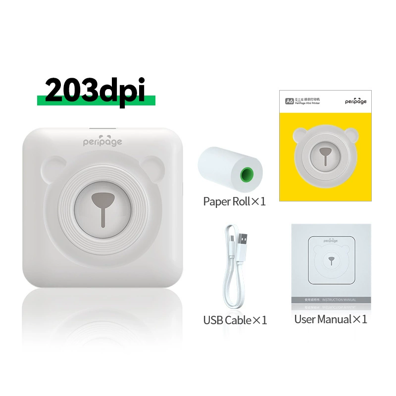 PeriPage Elibear A6 mini printer, 203 dpi portable photo & note printer, student special