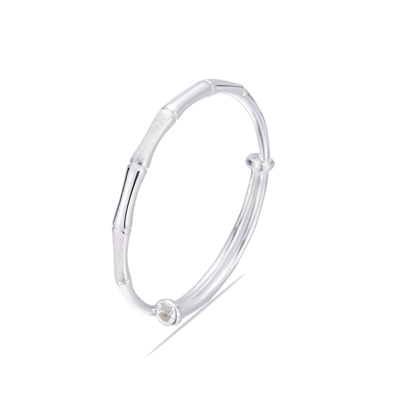 Bambú pulsera de plata esterlina mujer S999 plata pura 2024 nuevo estilo push-pull sólido pulsera de plata joven pulsera de moda