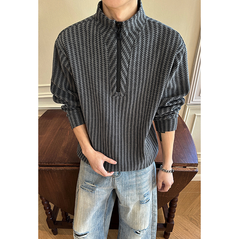 Cleanfit Half-zip Stand-up Collar Herringbone Pattern Sweatshirt For Men And Women, Spring Style, -inspired_voghion.com