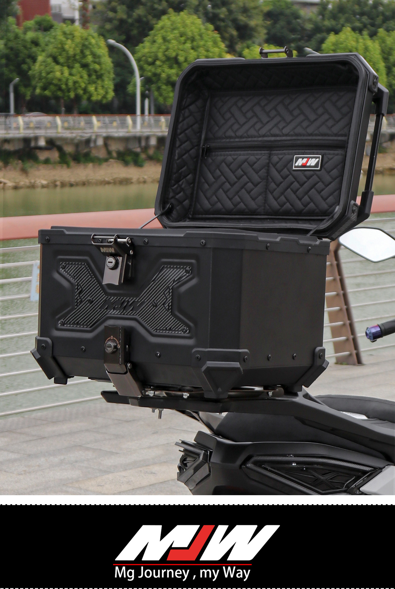 Mjw Black Warrior Aluminum Alloy Tail Box 45L55L65L Motorcycle Large Capacity Trunk Storage Box Electric Vehicle