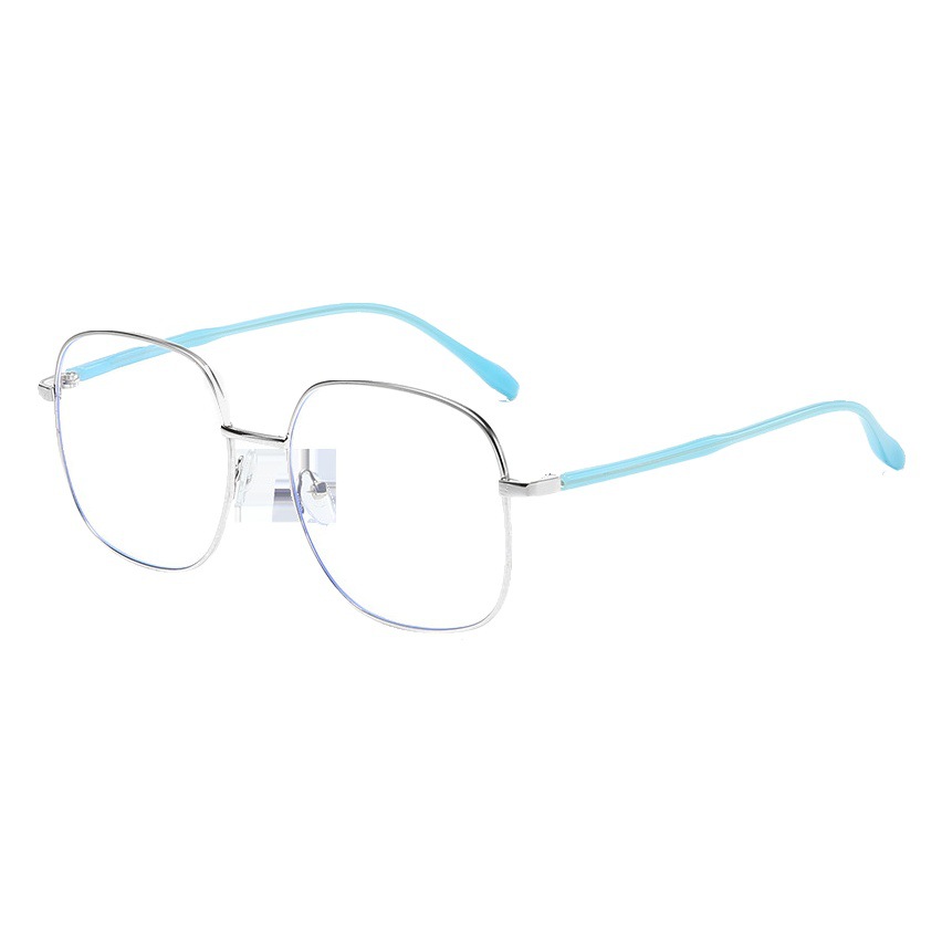 Montura de gafas cuadradas grandes de moda, anti-luz azul, sin graduación, montura metálica retro, adecuada para fotografía callejera sin maquillaje, se pueden equipar con lentes graduadas.