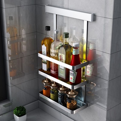 304不鏽鋼調料架廚房置物架免打孔牆上壁挂式刀架油鹽醬醋佐料架