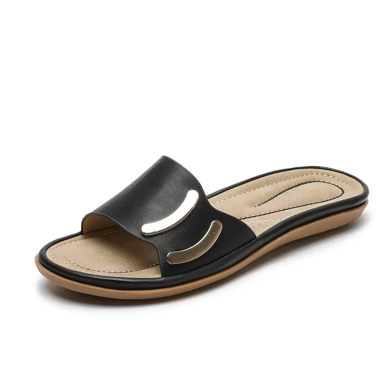 亚马逊新款一字平底凉拖女沙滩外出TPR休闲大码女凉拖鞋slippers