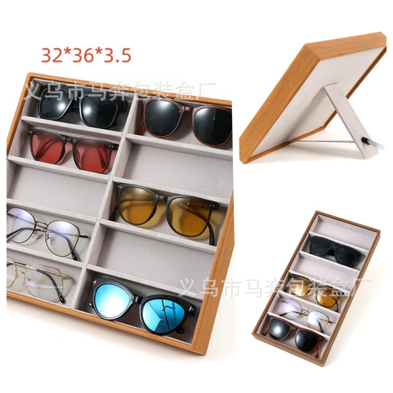 Wood Grain Leather 10-Slot Glasses Display Tray Pu Sunglasses Props 6 Pairs of Sunglasses Storage Tray Glasses Rack Cross-Border Hot Sale