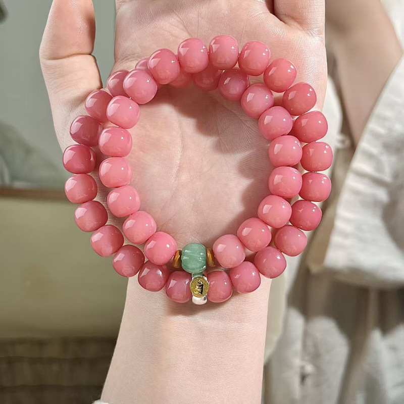 Authentic High-Looking Zodiac Natural Bodhi Bracelet with Good Luck and Good Meaning, Chinese Style Bracelet, Pink Bodhi New Style