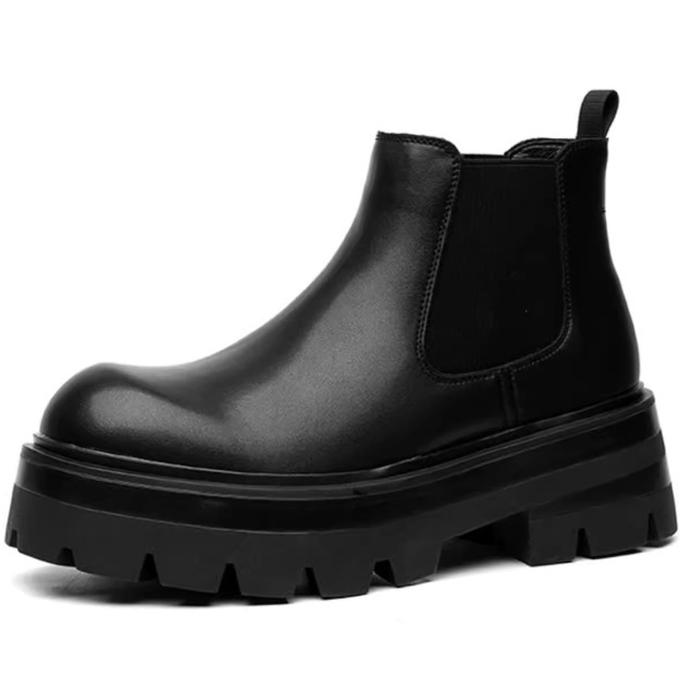 Martin Boots Men's 7cm British-style Mid-top Cowhide Smoke Boots One Pedal Thick-soled Heightened Big Head Chelsea Boots