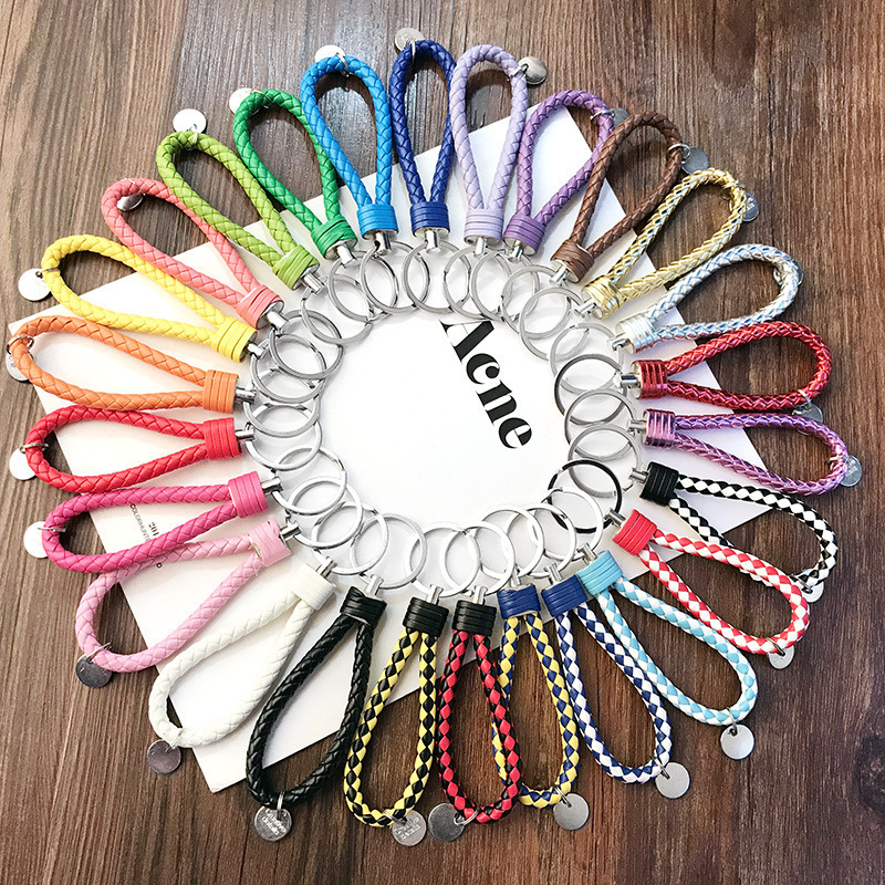DIY leather rope braided rope BV buckle key ring metal accessories creative key chain pendant small jewelry accessories wholesale