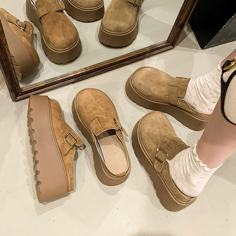 Мюли на платформе с закрытым носком и толстой подошвой для увеличения роста для уличной одежды. Новые весенне-осенние туфли Birkenstock маленького размера 2025 года. Туфли Birkenstock для женщин.
