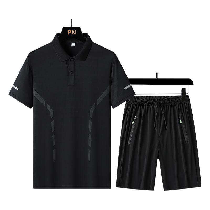 Camiseta de polo de hombre de verano con solapa casual camiseta de manga corta fría delgada camiseta de secado rápido pantalones cortos de dos piezas al por mayor