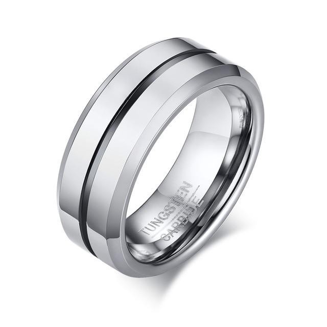 Tungsten gold men's jewelry 6/8mm wide middle slot between black smooth chamfered tungsten steel ring Europe and the United States cross-border jewelry