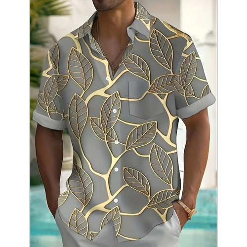 Cross-border independent station new fashion floral shirt summer men's clothing printed stand-up collar short-sleeve shirt Hawaiian shirt