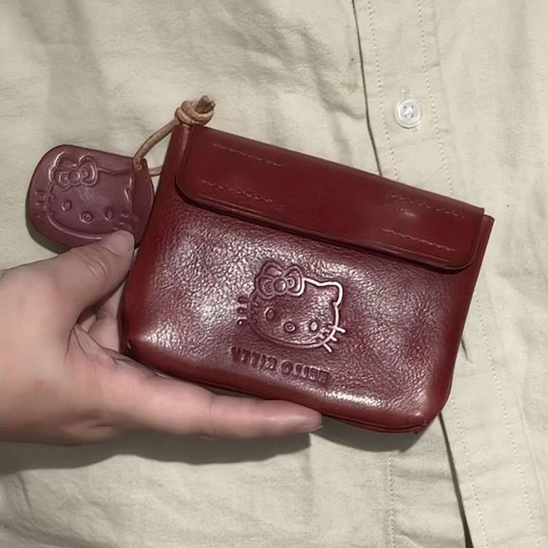 Kitty猫卡通手工皮质零钱包迷你可爱随身便携耳机证件小卡包卡夹|undefined