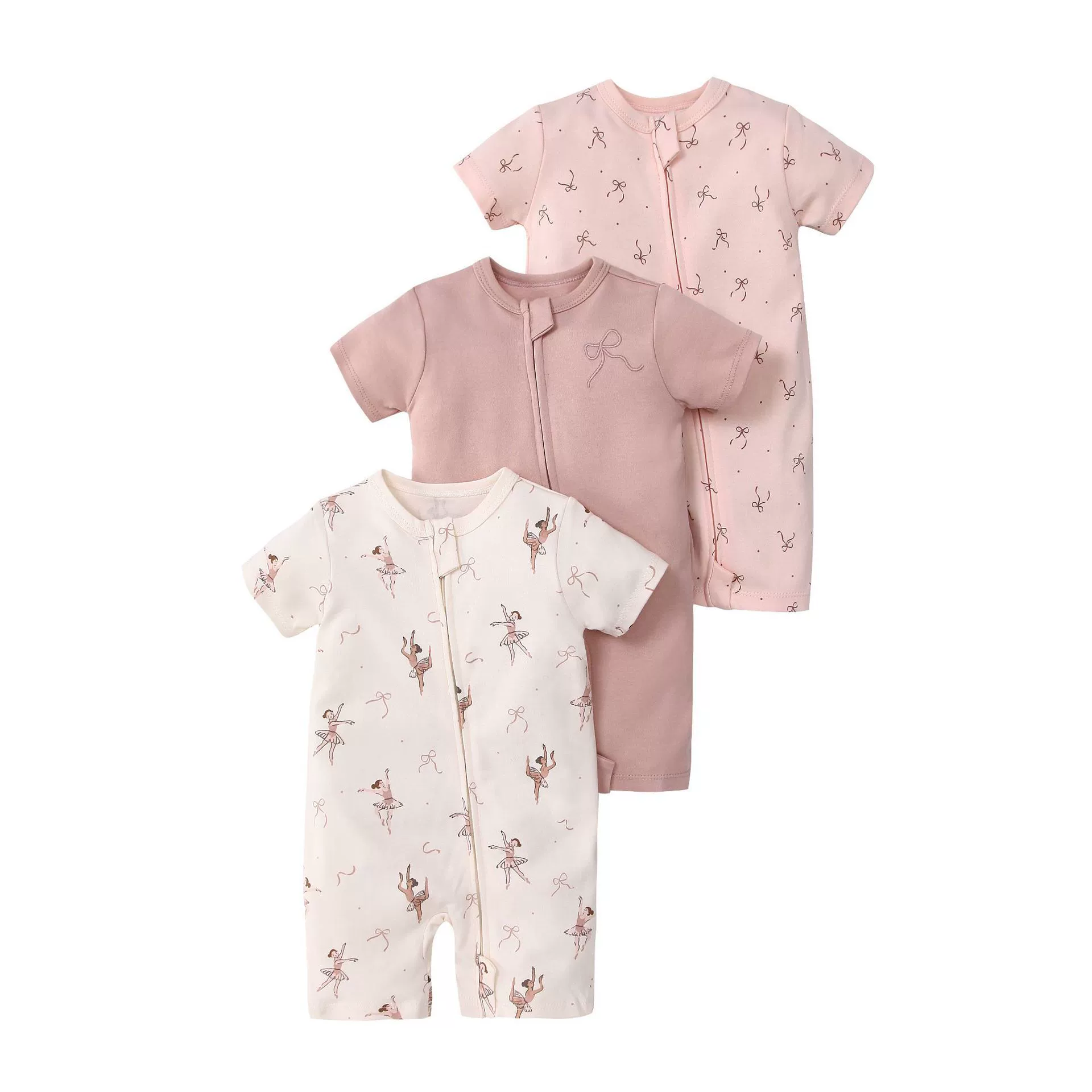 外贸童装夏款宝宝连体衣短袖双头拉链爬爬服新生婴儿礼盒跨境专供