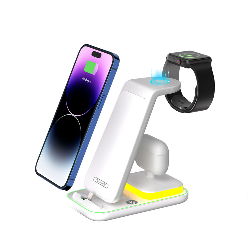Three-In-One Mobile Phone Direct Plug Charger 15W Fast Charging Desktop Stand Multi-Functional Suitable for Apple 8-15Por