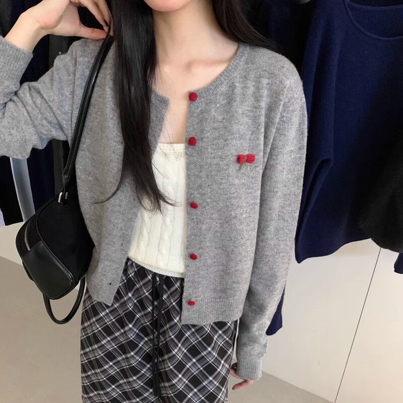2025秋冬新款女修身显瘦圆领长袖针织衫开衫百搭毛衣外搭女羊毛衫|undefined