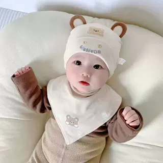 秋冬婴儿帽子0-12个月新生儿胎帽纯棉三角巾宝宝套头帽柔软护囟