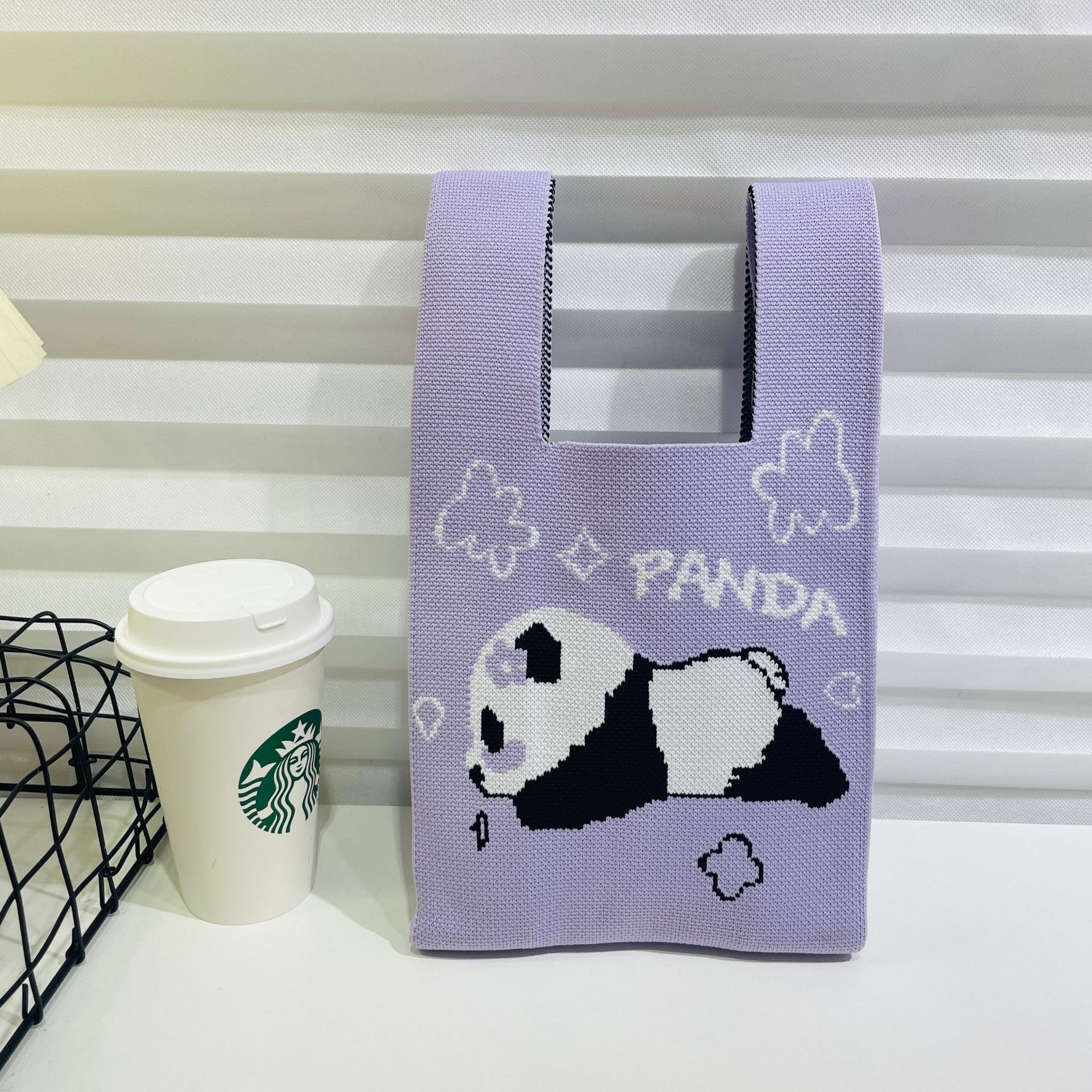 背心馬甲包潮流針織可愛大熊貓單肩手提包手拎包大容量通勤包女