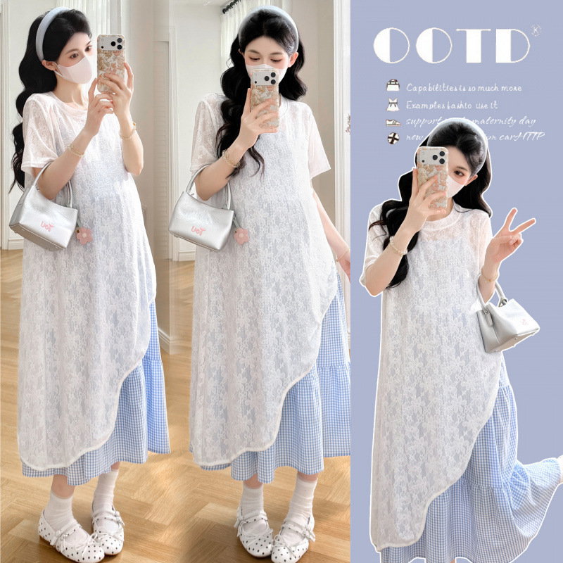 Maternity Set Trendy Mom New Summer Thin Short-Sleeve Blouse Top for Pregnant Women High-End Outfit Dress Spring Summer Maternity Set Trendy Mom New Summer Thin Short-Sleeve Blouse Top for Pregnant Women High-End Outfit Dress Spring Summer
