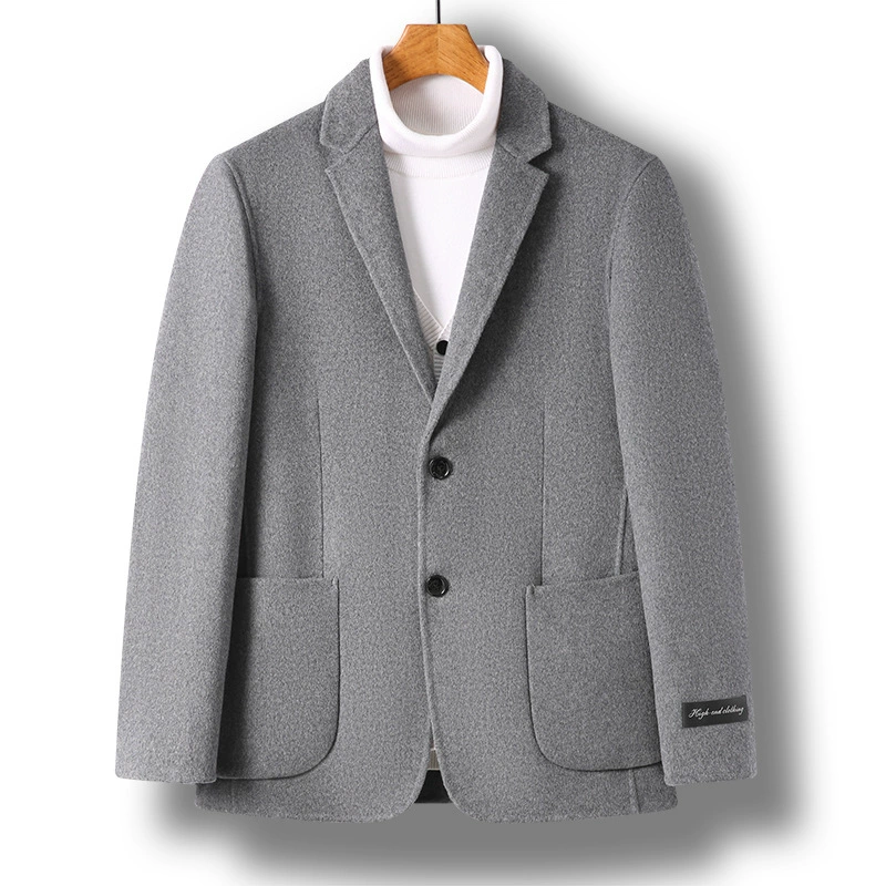 Short woolen demi-season double-sided coat, jacket
