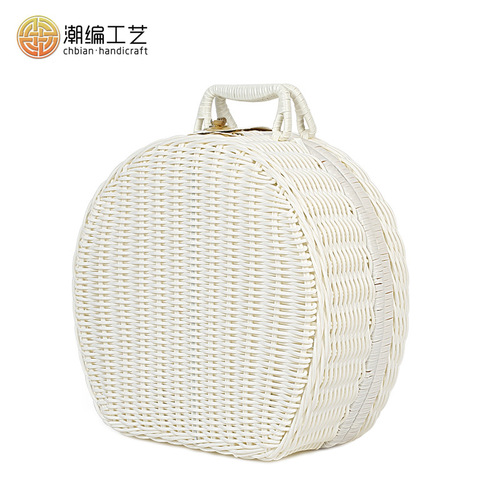 Handbag-shaped round travel suitcase, gift set for tea mooncakes, creative and unique storage box, retro woven rattan box.