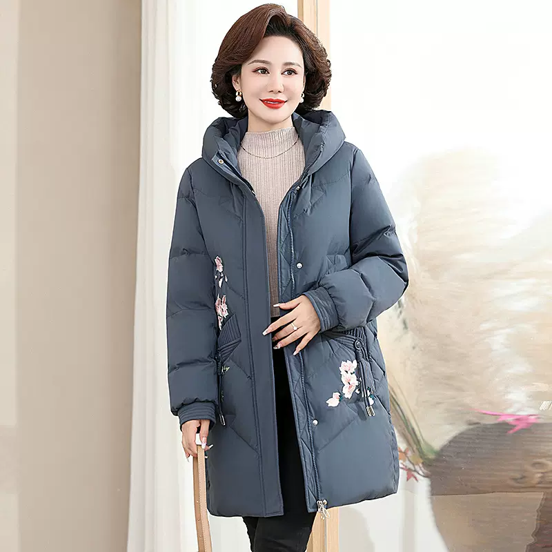 新款中年女装上衣妈妈时尚加厚保暖修身外套中长款洋气加厚羽绒服