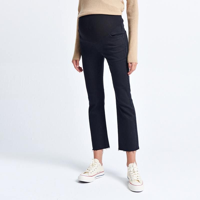 Masanon Maternity Jeans Autumn Black Straight-Leg Cigarette Pants Spring and Autumn Outerwear Cropped Flared Pants New Autumn Style