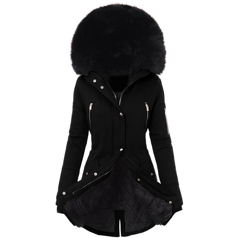 Amazon popular invierno abrigo de algodón acolchado de las mujeres Cuello de piel Abrigo acolchado de algodón abrigo de las mujeres de longitud media con capucha cintura apretada caliente chaqueta acolchada de algodón image 5