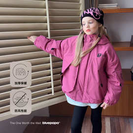 雨晨童装女童户外2025加绒外套冬季新款儿童休闲保暖上衣