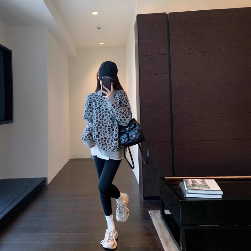 EU920复古时髦豹纹毛衣oversize慵懒范宽松显瘦针织女秋冬新款|undefined