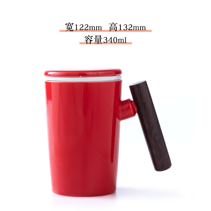 Wenchuang mango de madera taza de cerámica taza de café taza de agua con cubierta cuchara caja de regalo bolsa LOGO tallado