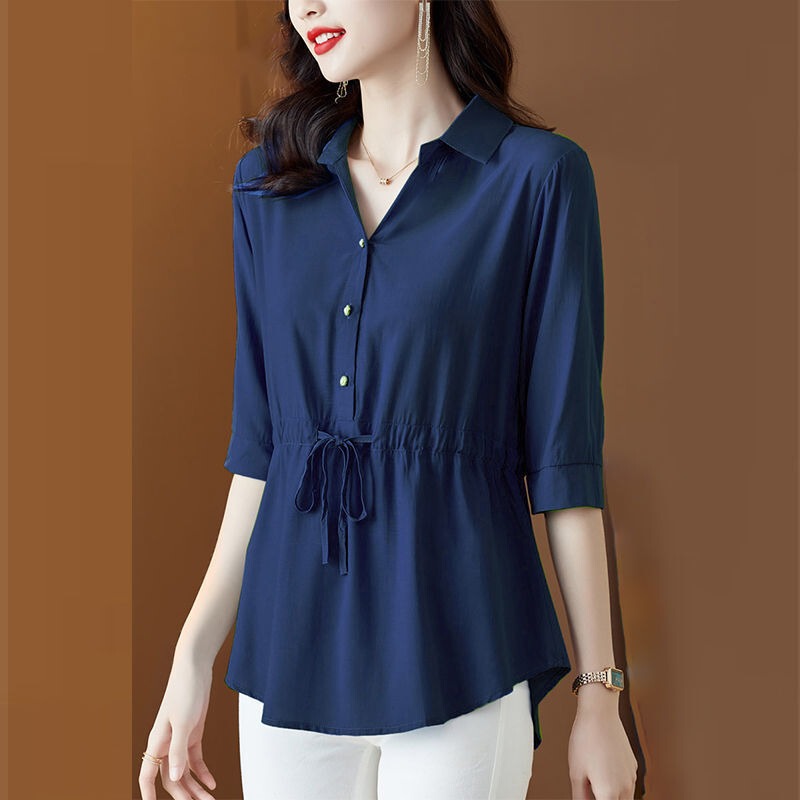 Plus-Size Women's Shirts 2026 Summer New Fashion Three-Quarter Sleeve Tops for Plus-Size Women, Loose Shirts, Trendy and Elegant